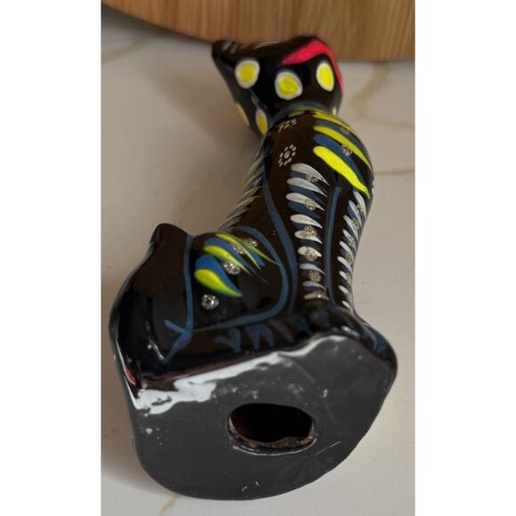 Vintage Cat Figurine Hand Painted Skeleton Mexican Folk Art Clay Pottery 6” - Picture 2 of 4